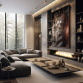 Quadro Decorativo Majestoso Rei da Selva - Exclusividade - quadros decorativos 1 Tela Vertical, 3 Telas - em sala moderna
