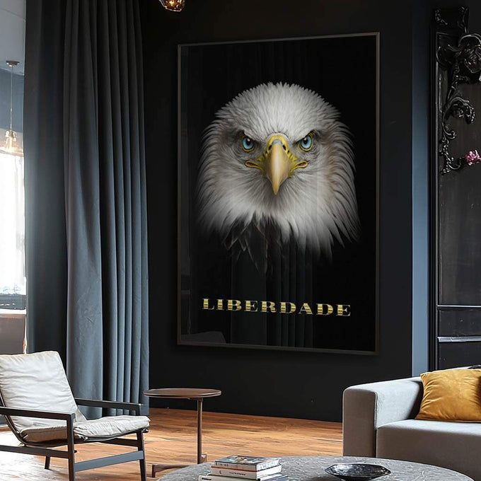 Quadro Decorativo Águia: Liberdade e Poder - quadros decorativos para sala 1 Tela Vertical, 3 Telas - em ambiente decorado