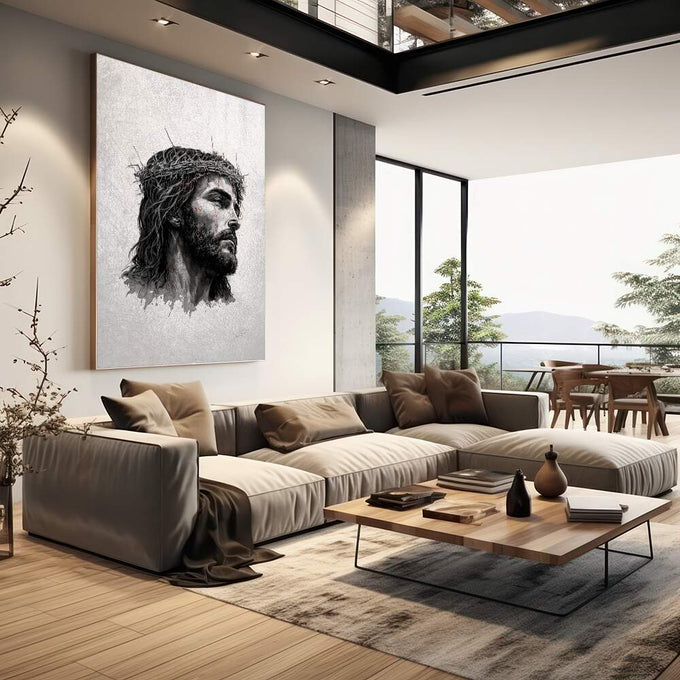 Quadro Decorativo: Inspiração Jesus em Seu Lar - quadros decorativos para sala 1 Tela Vertical, 3 Telas - em living room premium