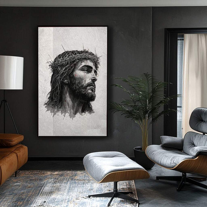 Quadro Decorativo: Inspiração Jesus em Seu Lar - quadros decorativos para sala 1 Tela Vertical, 3 Telas - em ambiente decorado