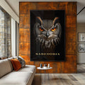 Quadro Decorativo Coruja da Infinita Sabedoria - quadros decorativos para sala 1 Tela Vertical, 3 Telas - em ambiente decorado