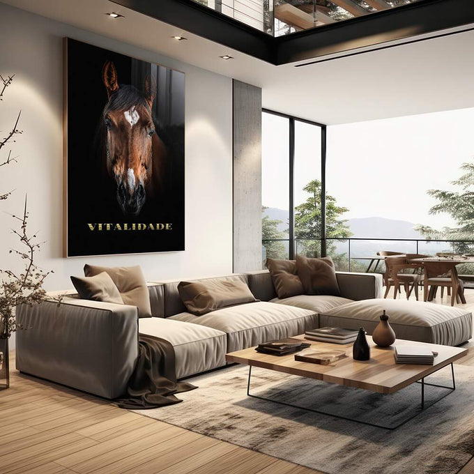 Quadro Decorativo Vitalidade do Cavalo Branco em Movimento - quadros decorativos para sala 1 Tela Vertical, 3 Telas - em quarto contemporaneo