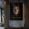 Quadro Decorativo Vitalidade do Cavalo Branco em Movimento - quadros decorativos para sala 1 Tela Vertical, 3 Telas - em ambiente decorado
