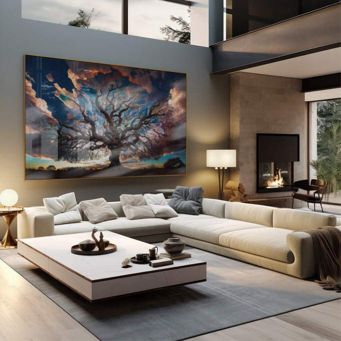 Quadro Decorativo Árvore da Elegância - Toque de Harmonia - quadros decorativos 1 Tela, 1 Tela Horizontal - em sala moderna