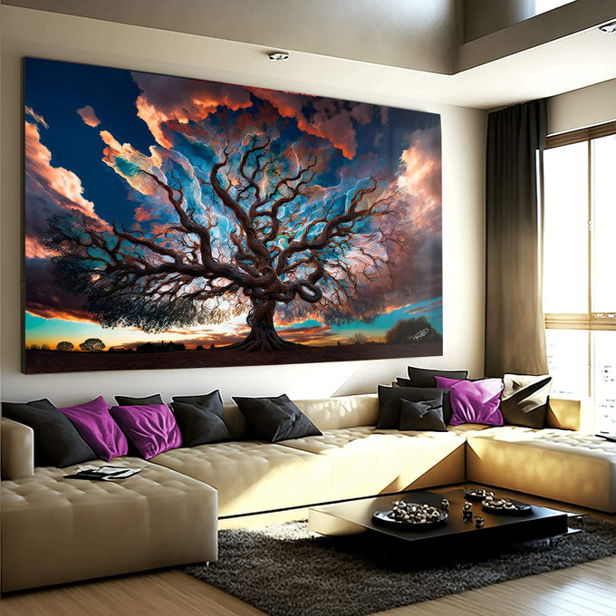 Quadro Decorativo Árvore da Elegância - Toque de Harmonia - quadros decorativos para sala 1 Tela, 1 Tela Horizontal - em ambiente decorado