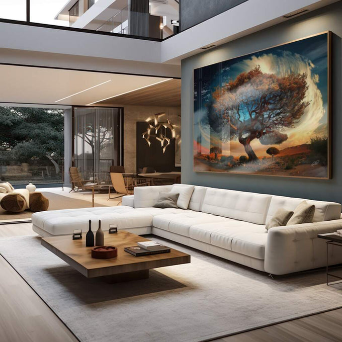 Quadro Decorativo Árvore da Elegância: Sinônimo de Paz - quadros decorativos para sala 1 Tela, 1 Tela Horizontal - em living room premium