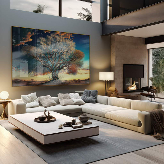Quadro Decorativo Árvore Majestosa: Reviva a Natureza - quadros decorativos 1 Tela, 1 Tela Horizontal - em sala moderna