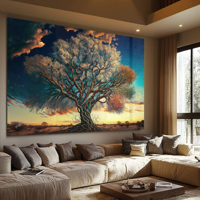 Quadro Decorativo Árvore Majestosa: Reviva a Natureza - quadros decorativos para sala 1 Tela, 1 Tela Horizontal - em ambiente decorado