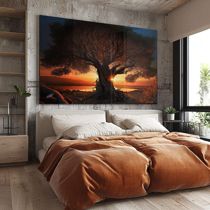 Quadro Decorativo Tranquilidade ao Anoitecer: Refúgio Sereno - quadros decorativos para sala 1 Tela, 1 Tela Horizontal - em ambiente decorado