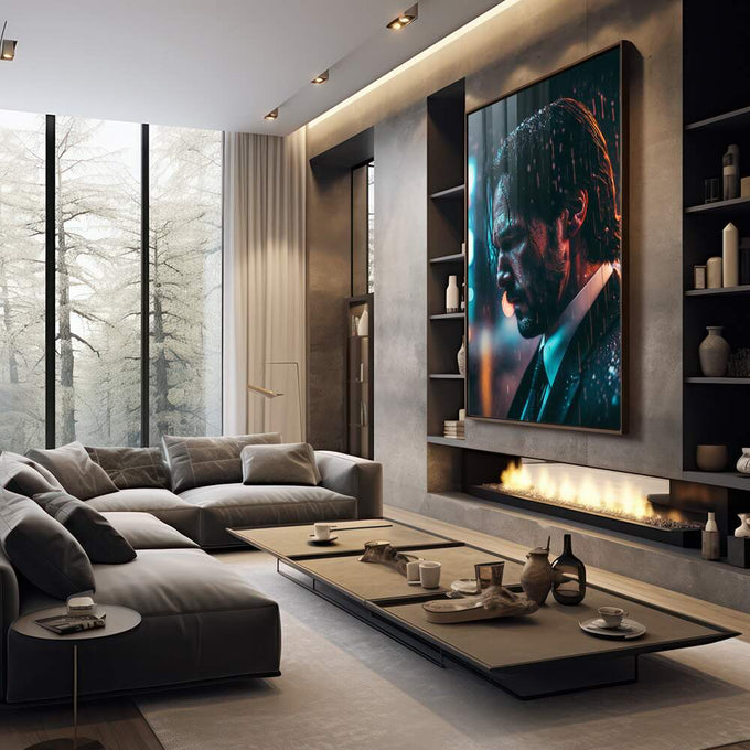 Quadro Decorativo: Reflexão Sutil em Noite Chuvosa - quadros decorativos 1 Tela Vertical, 3 Telas - em escritorio elegante