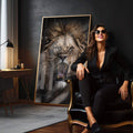 Quadro Decorativo: Majestade do Leão Selvagem - quadros decorativos para sala 1 Tela Vertical, 3 Telas - em quarto contemporaneo