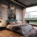 Quadro Decorativo: Majestade do Leão Selvagem - quadros decorativos 1 Tela Vertical, 3 Telas - em escritorio elegante