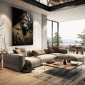 Quadro Decorativo Poderoso Gorila: Imponência Natural - quadros decorativos para sala 1 Tela Vertical, 3 Telas - em quarto contemporaneo