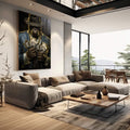 Quadro Decorativo Chimpanzé Gangster - Domine o Estilo - quadros decorativos para sala 1 Tela Vertical, 3 Telas - em living room premium