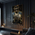 Quadro Decorativo Chimpanzé Gangster - Domine o Estilo - quadros decorativos para sala 1 Tela Vertical, 3 Telas - em ambiente decorado