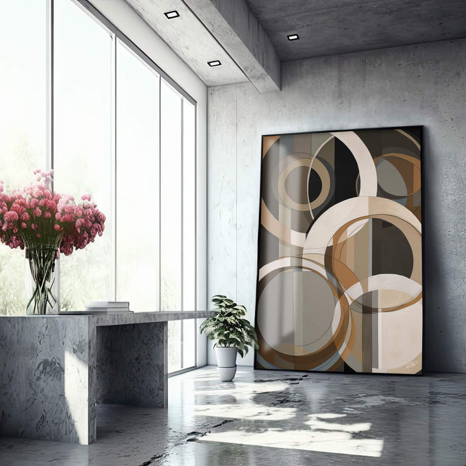 Quadro Decorativo Serenidade Abstrata e Colorida - quadros decorativos para sala 1 Tela Vertical, 3 Telas - em ambiente decorado