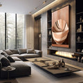 Quadro Decorativo: Inspiração Abstrata em Cores Quentes - quadros decorativos 1 Tela Vertical, 3 Telas - em sala moderna