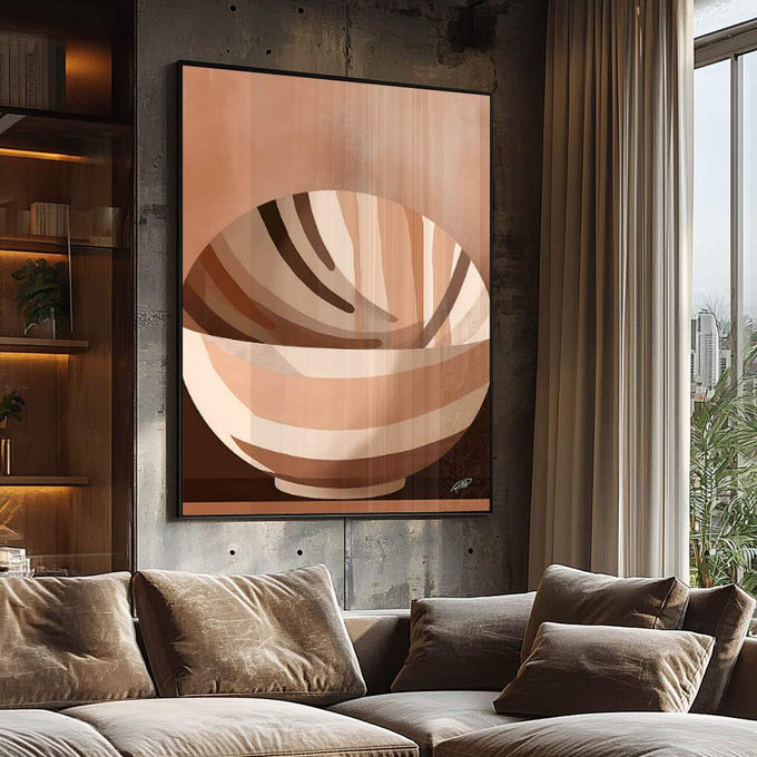 Quadro Decorativo: Inspiração Abstrata em Cores Quentes - quadros decorativos para sala 1 Tela Vertical, 3 Telas - em ambiente decorado