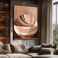 Tigela abstrata com listras em bege, marrom e creme sobre fundo terroso, quadro decorativo