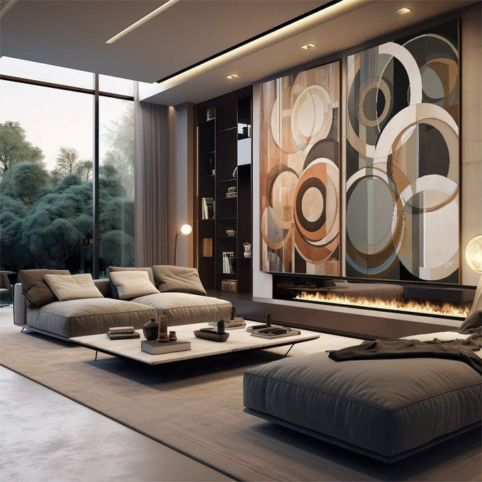 Quadro Decorativo: Abstração Terrosa - Beleza Singular - quadros decorativos 2 Telas, abstrato - em sala moderna