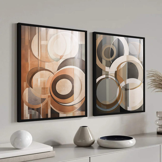 Quadro Decorativo: Abstração Terrosa - Beleza Singular - quadros decorativos para sala 2 Telas, abstrato - em ambiente decorado