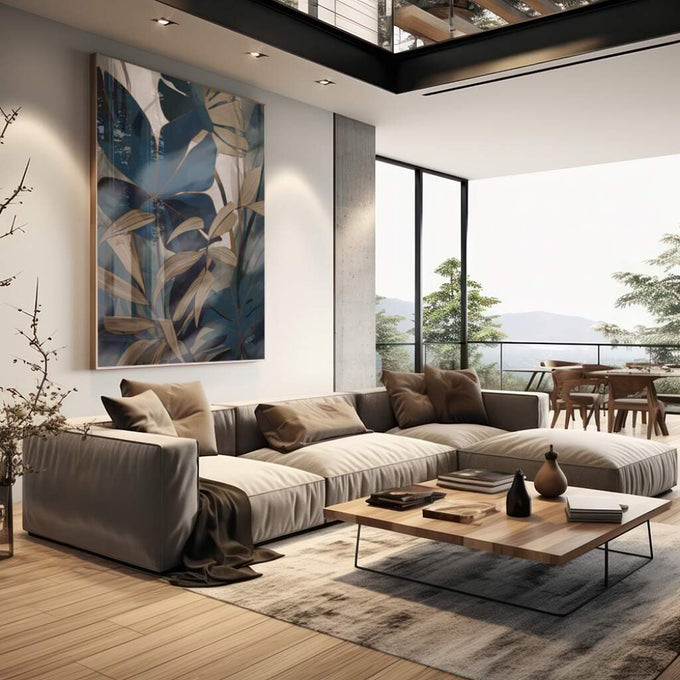 Quadro Decorativo: Folhas Tropicais - Toque de Natureza - quadros decorativos 1 Tela Vertical, 3 Telas - em escritorio elegante