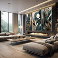 Quadro Decorativo: Folhas Terrosas, Encanto Natural - quadros decorativos 1 Tela Vertical, 3 Telas - em sala moderna