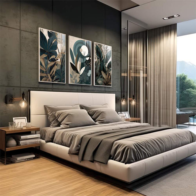 Quadro Decorativo: Folhas Terrosas, Encanto Natural - quadros decorativos para sala 1 Tela Vertical, 3 Telas - em quarto contemporaneo