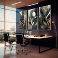 Quadro Decorativo: Folhas Terrosas, Encanto Natural - quadros decorativos 1 Tela Vertical, 3 Telas - em escritorio elegante