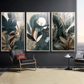 Quadro Decorativo: Folhas Terrosas, Encanto Natural - quadros decorativos para sala 1 Tela Vertical, 3 Telas - em ambiente decorado