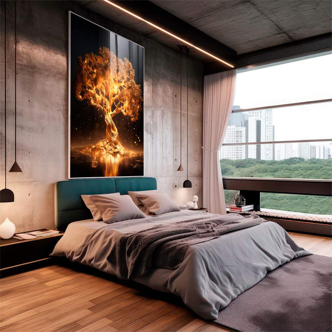 Quadro Decorativo Esplendor Dourado: Toque de Luxo - quadros decorativos para sala 1 Tela Vertical, 3 Telas - em quarto contemporaneo