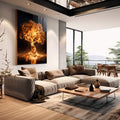 Quadro Decorativo Esplendor Dourado: Toque de Luxo - quadros decorativos 1 Tela Vertical, 3 Telas - em escritorio elegante