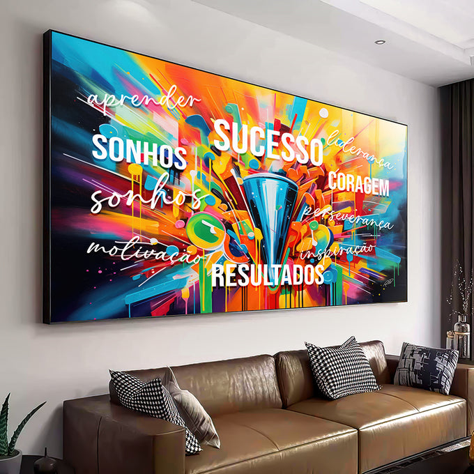 Quadro Decorativo Sucesso Motivacional: Inspire-se! - quadros decorativos para sala 1 Tela, 1 Tela Horizontal - em ambiente decorado