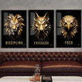 Quadro Decorativo Inspiração: Disciplina e Foco - quadros decorativos para sala 1 Tela Vertical, 3 Telas - em ambiente decorado