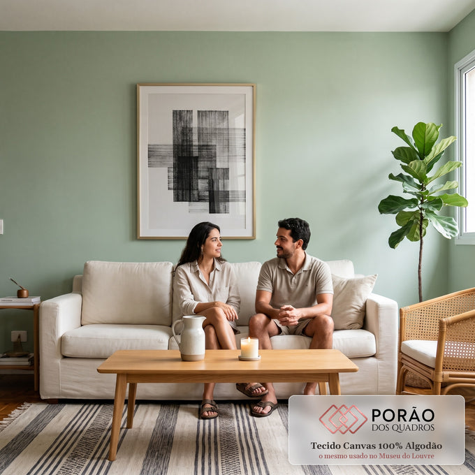 Blocos de traços pretos sobrepostos em composição geométrica sobre fundo branco, quadro decorativo
