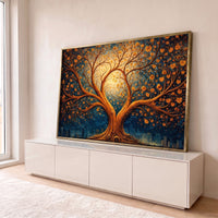 Quadro Decorativo Grande Árvore Estrelada para Sala Laranja - Borda Infinita / 65x100cm