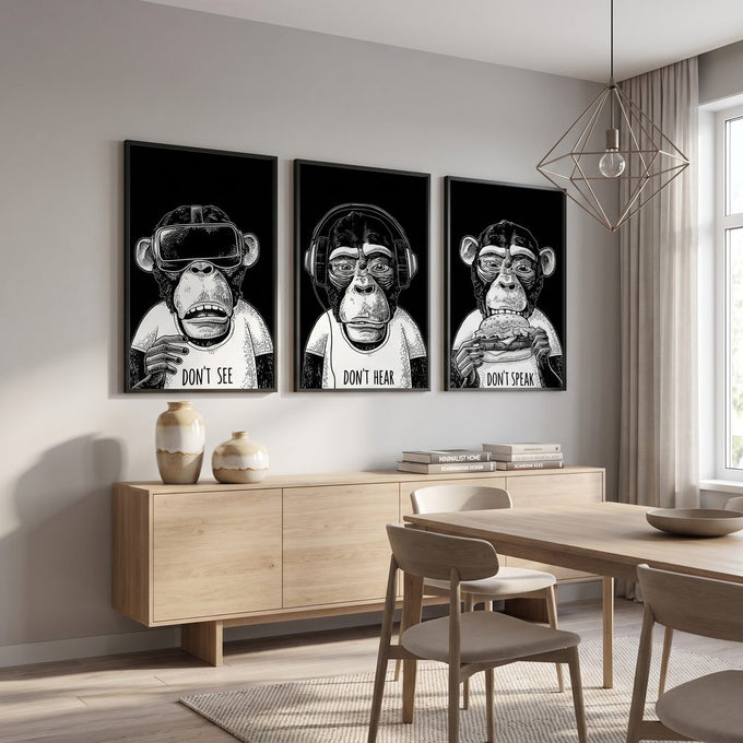 Quadro Decorativo: Humor entre Chimpanzés na Era Digital - quadros decorativos para sala em sala de jantar contemporanea