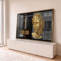 Nota de 1 milhão de reais preta com efígie da República em dourado e relevos, quadro decorativo