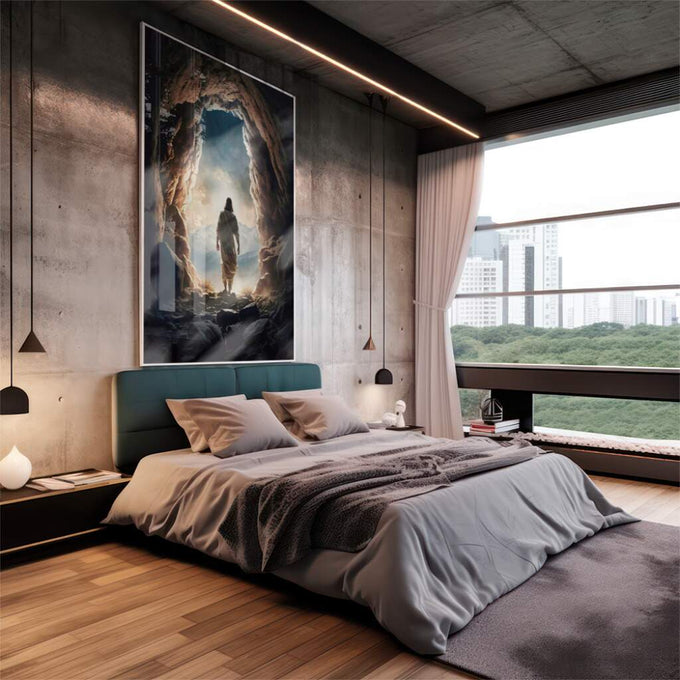 Quadro Decorativo: Luz Espiritual - Caminho de Fé - quadros decorativos 1 Tela Vertical, 3 Telas - em escritorio elegante