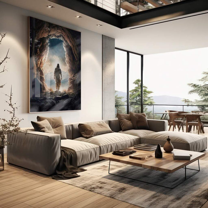 Quadro Decorativo: Luz Espiritual - Caminho de Fé - quadros decorativos para sala 1 Tela Vertical, 3 Telas - em living room premium