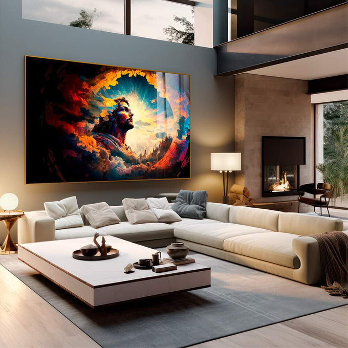 Quadro Decorativo: Encante-se com Jesus em Cores Vibrantes - quadros decorativos para sala 1 Tela, 1 Tela Horizontal - em quarto contemporaneo