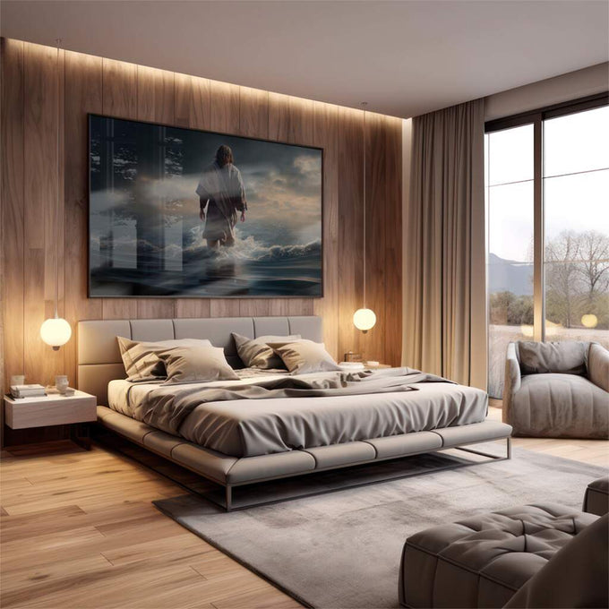 Quadro Decorativo Reflexão Divina: Toque de Fé e Cor - quadros decorativos 1 Tela, 1 Tela Horizontal - em escritorio elegante