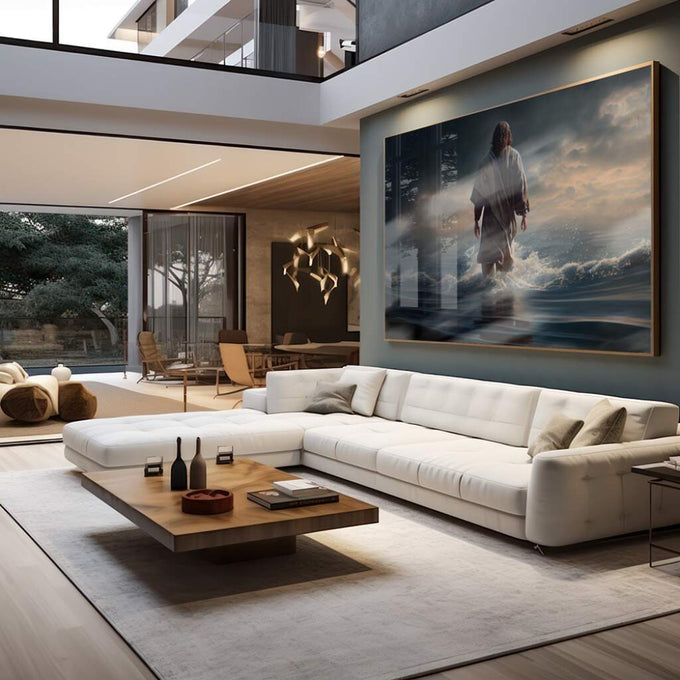 Quadro Decorativo Reflexão Divina: Toque de Fé e Cor - quadros decorativos para sala 1 Tela, 1 Tela Horizontal - em living room premium