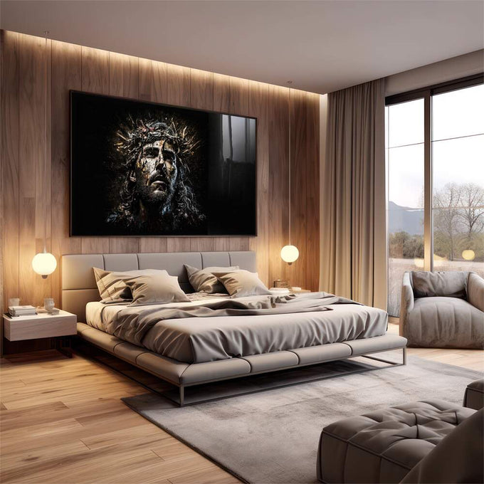Quadro Decorativo Expressão Divina - Toque Celestial - quadros decorativos 1 Tela, 1 Tela Horizontal - em sala moderna