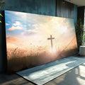 Quadro Decorativo Cruz no Campo - Aura de Paz ao Entardecer - quadros decorativos para sala 1 Tela, 1 Tela Horizontal - em ambiente decorado