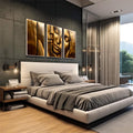 Quadro Decorativo: Silhuetas Douradas Femininas - quadros decorativos 1 Tela Vertical, 3 Telas - em escritorio elegante