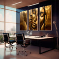 Quadro Decorativo: Silhuetas Douradas Femininas - quadros decorativos para sala 1 Tela Vertical, 3 Telas - em living room premium