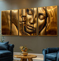 Quadro Decorativo: Silhuetas Douradas Femininas - quadros decorativos para sala 1 Tela Vertical, 3 Telas - em ambiente decorado