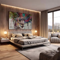Quadro Decorativo Abraço Colorido: Paixão e Amor - quadros decorativos 1 Tela, 1 Tela Horizontal - em escritorio elegante