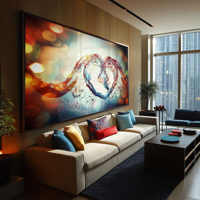 Quadro Decorativo Coração Cósmico: Inspiração Única - quadros decorativos para sala 1 Tela, 1 Tela Horizontal - em ambiente decorado